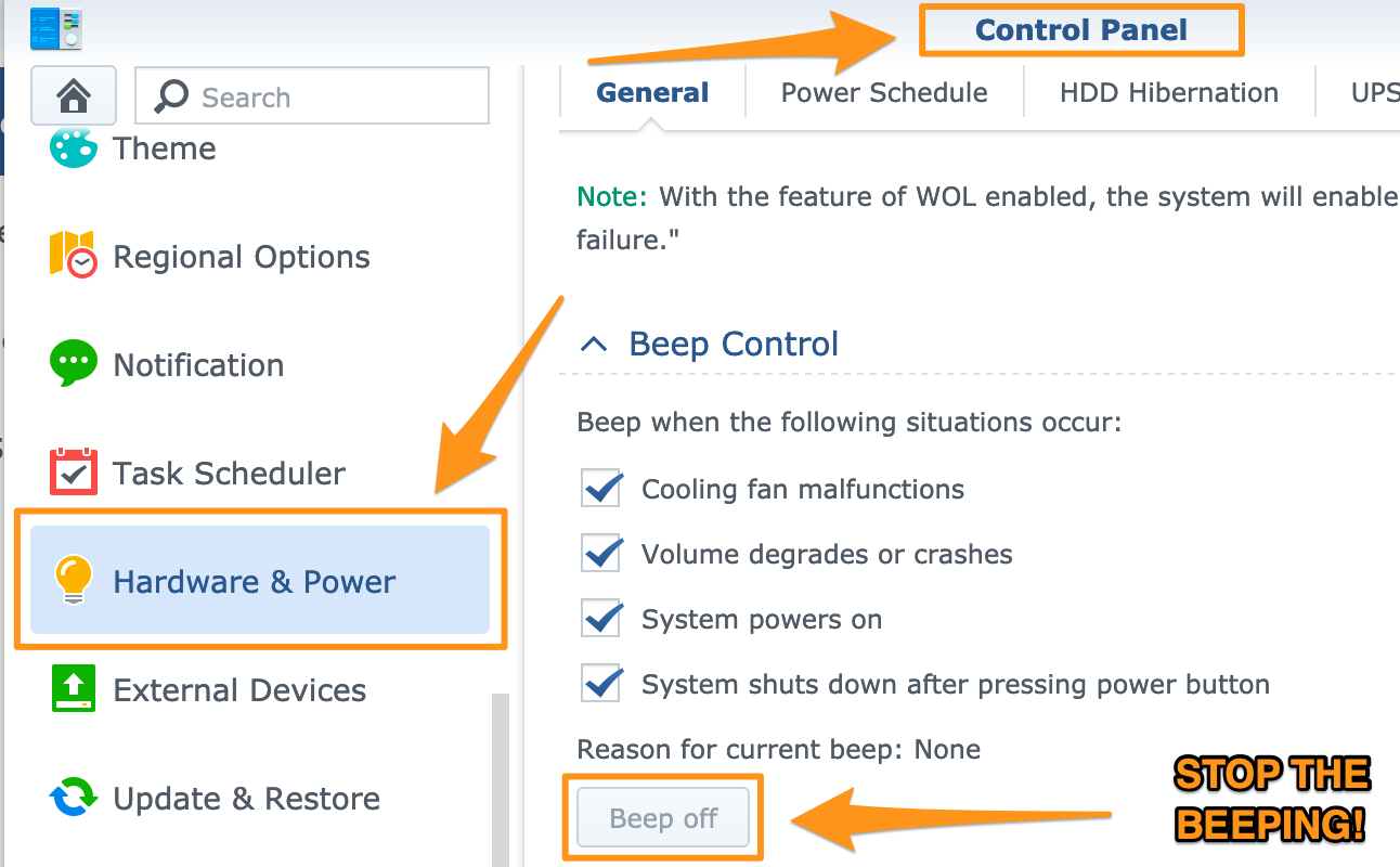 Synology stop BEEP